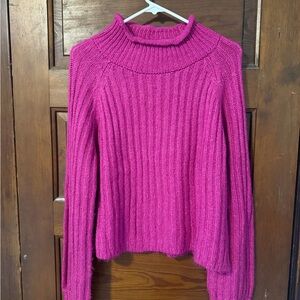 Wynter Ribbed Knit Mock Neck Sweater Hot Pink Size L